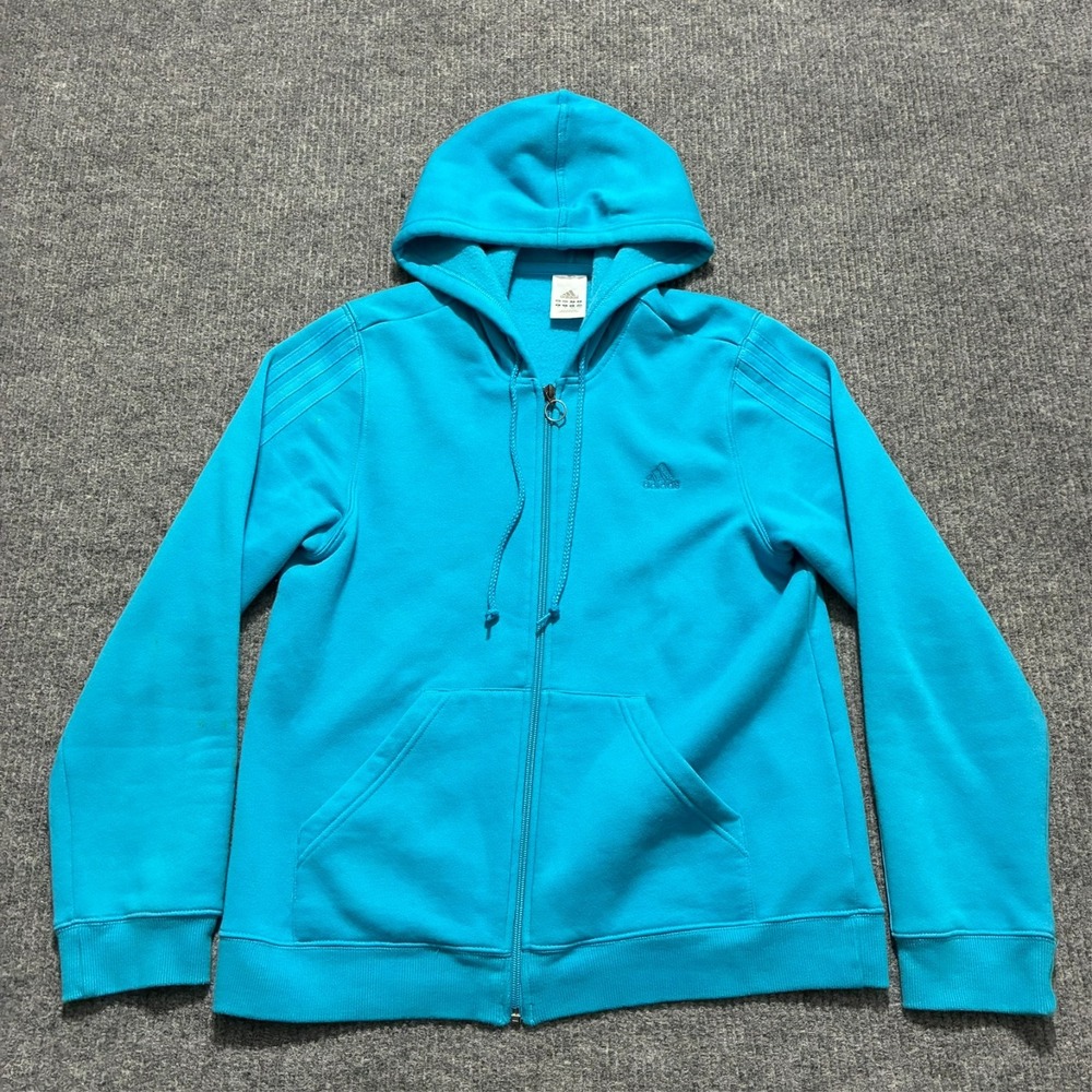 Vintage Adidas Mens Full Zip Hoodie Size Large Blue Logo Drawstring Jacket